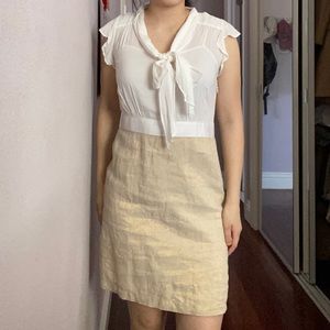 White and beige work formal dress
